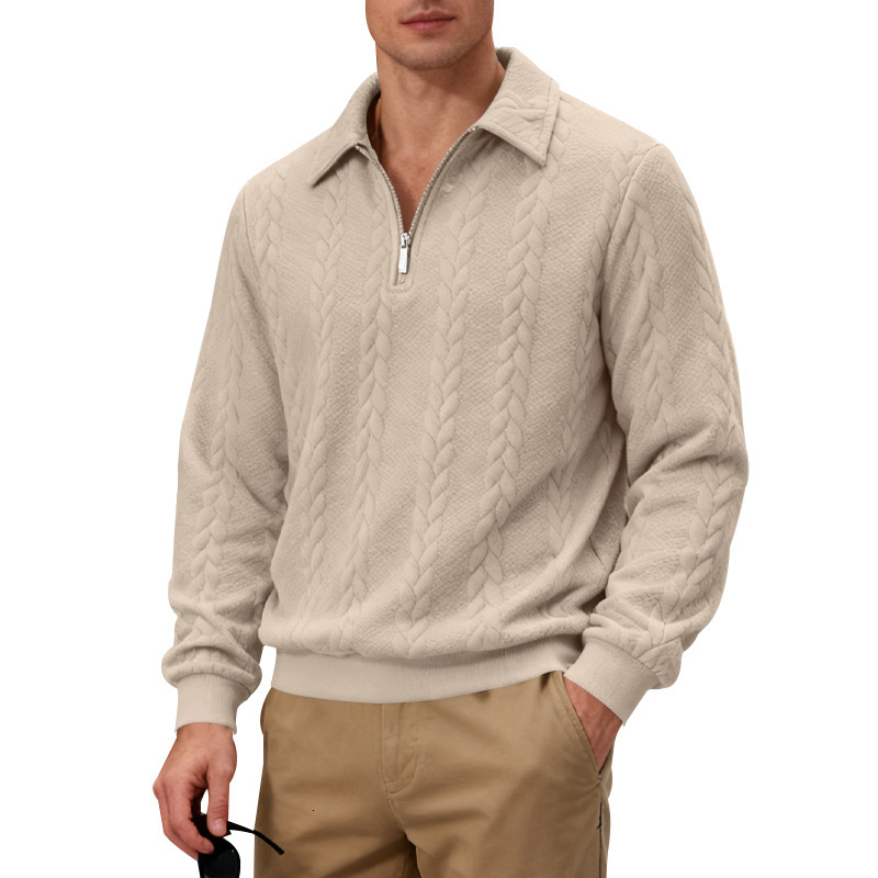 In-Stock, Ready-To-Ship, Cross-Border Amazon Jacquard Half-Zip Polo Sweatshirt, Versatile Casual Men's Sweatshirt For Autumn And Winter Honglu