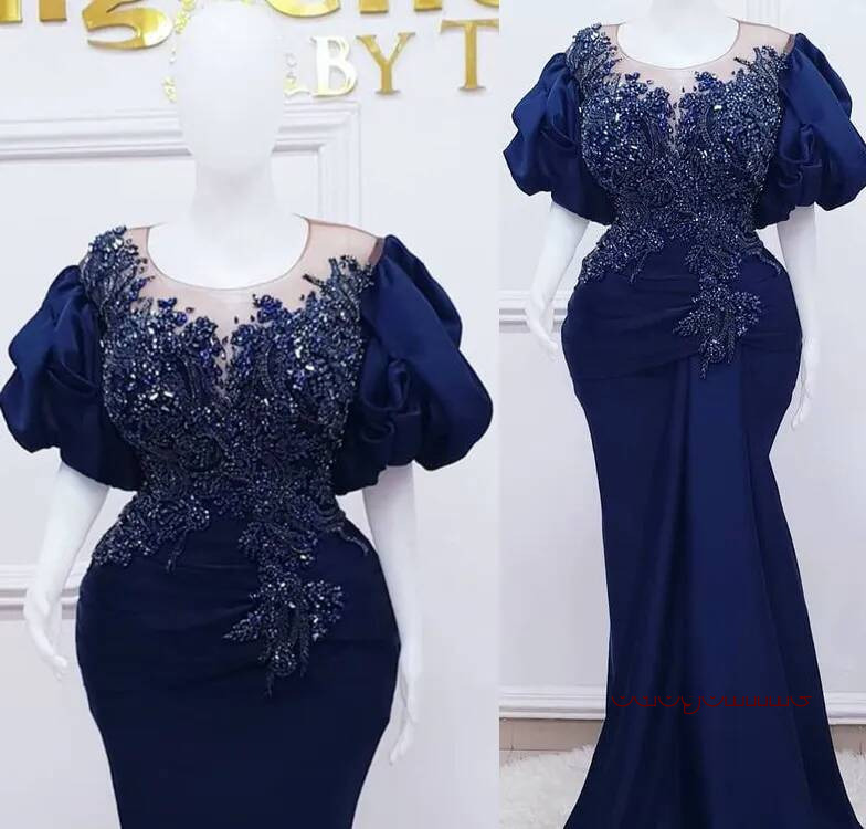 Elegant Royal Blue Mermaid Prom Dresses Sheer Jewel Neck Lace Beaded Crystals Evening Formal Party Gowns Women Second Reception Birthday Engagement