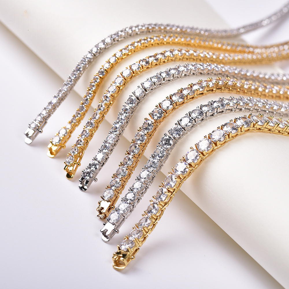 VVS GRA 10K 14K 18K S925 and American Ice emerges single-row zircon tennis collarbone necklace hip-hop style jewelry accessory sweater chain light l