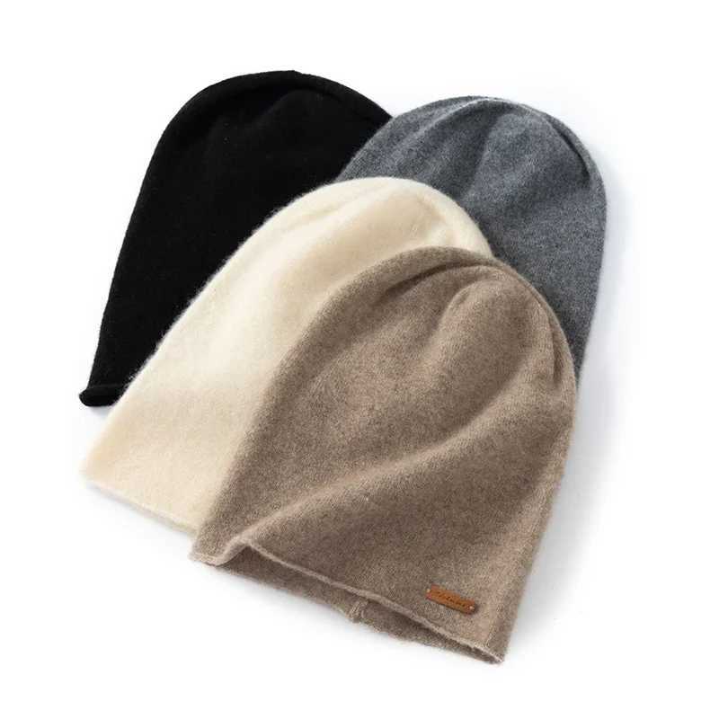 Beanie/Skull Caps Women 100% Pure Cashmere Slouchy Beanie Hat Winter Warm Soft Cozy Headwear Plain Knit Cap Cold Weather Accessory Q261017