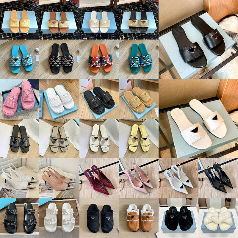 Hot Sale Designer Slippers Sandals Women Fashion White Black Brown Khaki lady fur Slides Summer Flat Mule Platform Flatform heel warm women luxury D