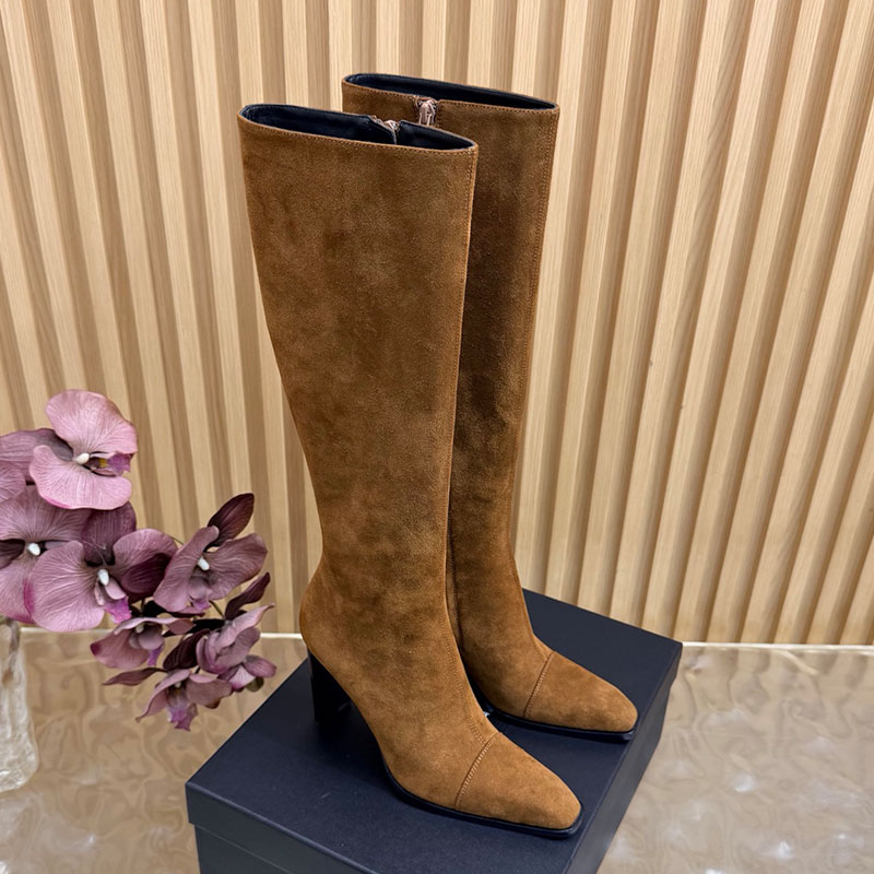 Designer Suede Francois Boots Womens 2027ss Stacked Heel Knee Boot Ladies Side Zip Closure Knight Boots Genuine Leather Outsole Sizes 35 42