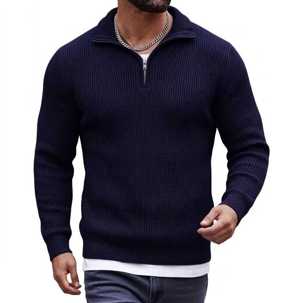 Jumper Mens Zipper Relaxed Pullover Knit Sweater Long Slve Stand Neck Heat Retaining Winter Flce Garment for Males Jackets M261016