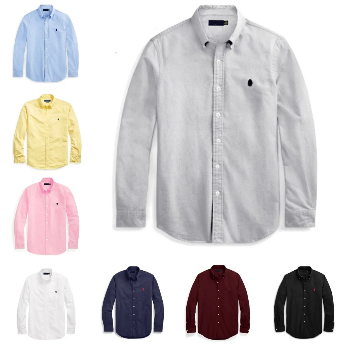 Cross border foreign trade Paul classic pony logo embroidered Oxford fabric solid color men's pure cotton long sleeve shirt jacket top