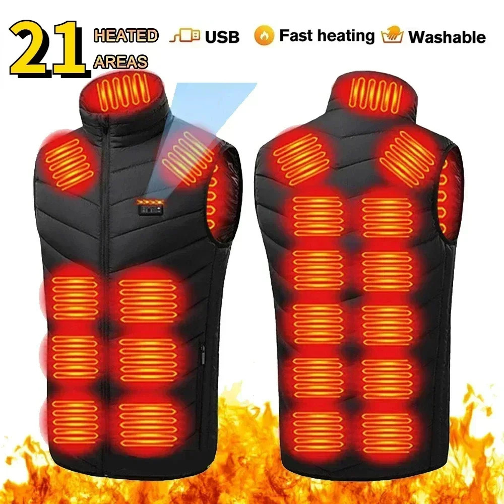 21 Zone Heating Vest Mens USB Infrared Thermal Jacket Smart Heating Clothes Winter Coldproof Thick Sleeveless Coat Hiking 261019