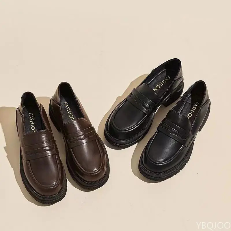 Women's Casual leather Shoes Fashion Thick soled Pumps Solid Color Breathable Loafers Fashion comfort ladies high heels Zapatos 261019