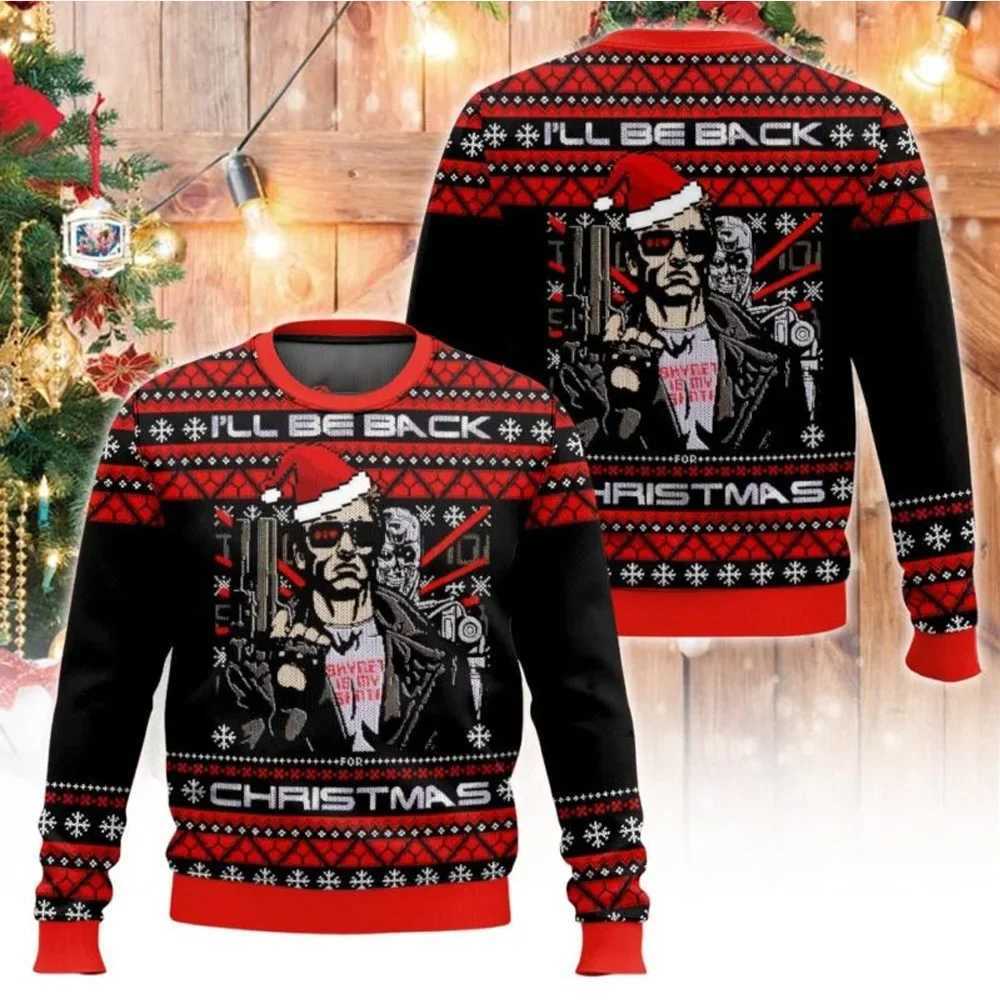 Terminator Ugly Christmas Sweater Men 3D Print Long Sleeve Sweatshirt I'll Be Back Xmas Party Pullover T261019