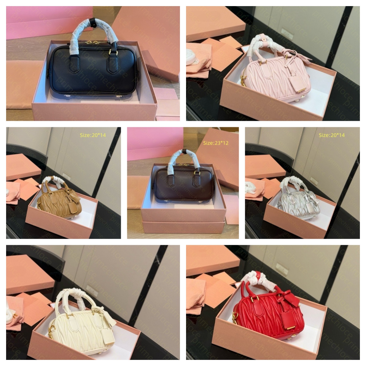 High Quality Ladies Bowling Handbag Smooth Leather & Pleated Leather Top Handle Bag Crossbody Shoulder Bag Multi Colors