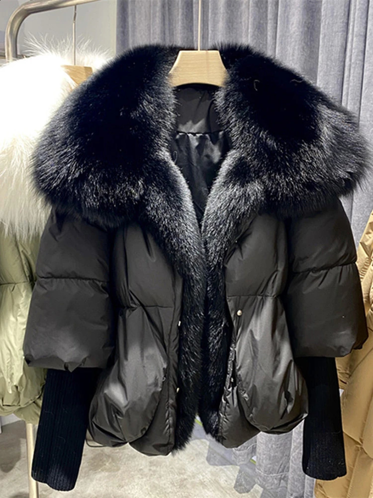 OFTBUY Duck Down Jacket Winter Coat Women Super Large Silver Fox Fur Collar Jacket Knit Sleeve Fashion y Outerwear 261014