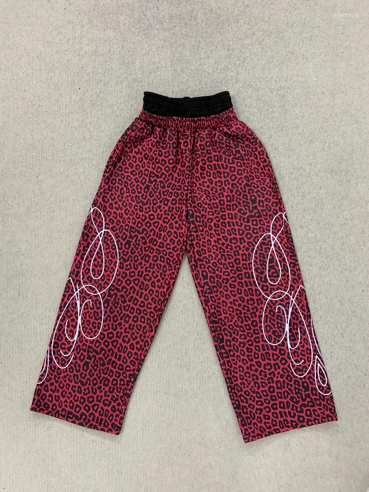 Red Leopard Print Curly Line Graphic Straight Pants Summer Quick Dry Sports Drawstring Trousers Unisex Streetwear Long