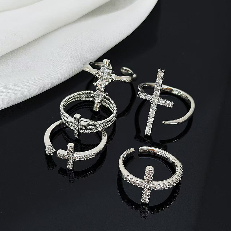 Luxury Brand Designer Jewelry Cross-Shaped Micro-Inlaid Zircon Open Ring Women, Simple Stylish, Trendy Instagram, Unique And Niche, Suitable For Sta