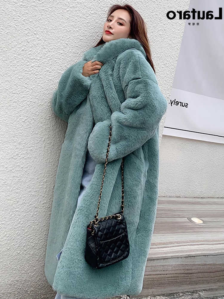 Winter Lautaro Long Loose Casual Windproof Soft Thick Warm Fluffy Grn Black Fur Coat Women Hood Furry Overcoat S2610165HIV