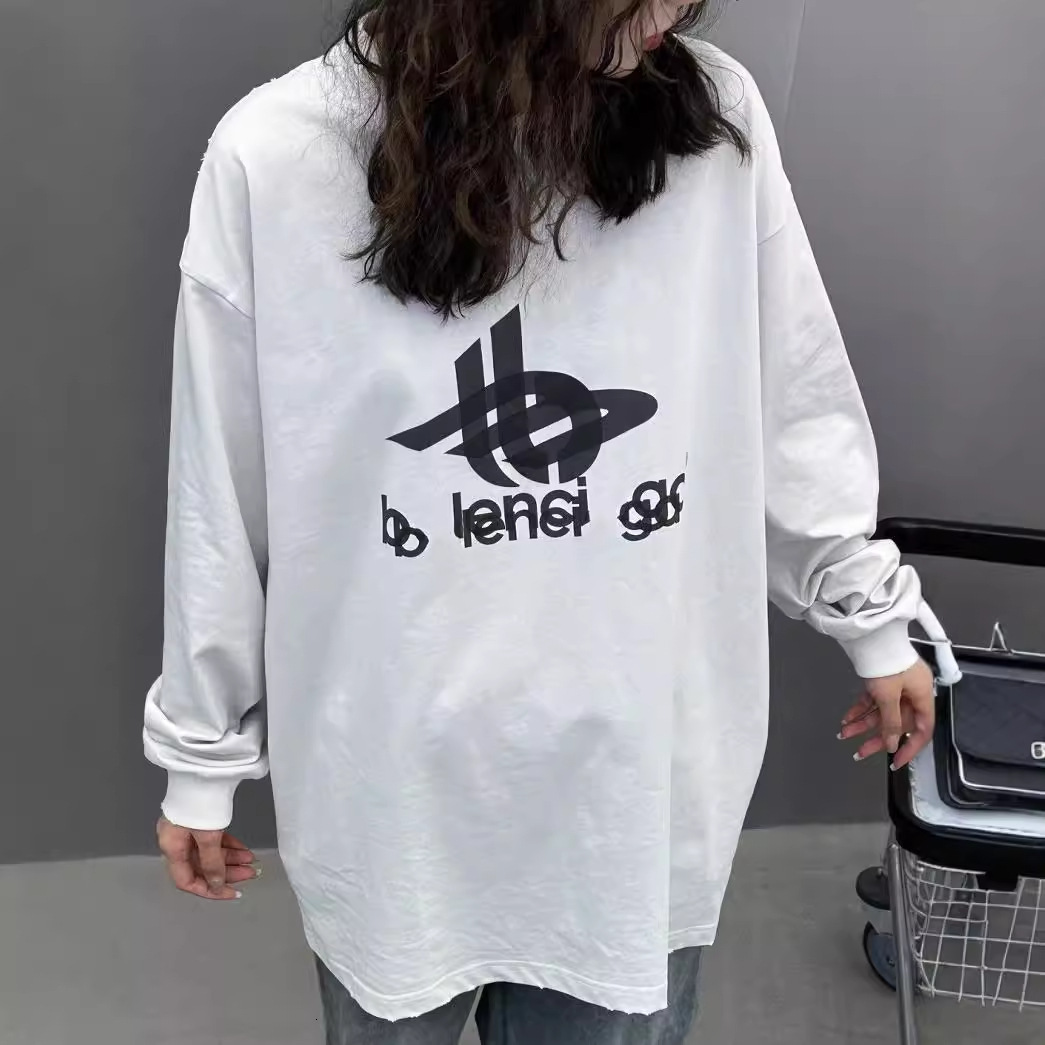 High-end early autumn new collection: B-brand Phantom double-logo classic pattern printed unisex designer luxury round-neck long-sleeve T-shirt