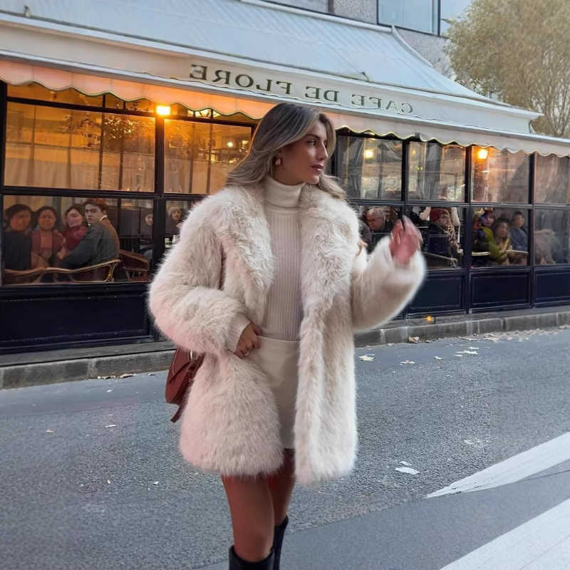 Coat Furry Women Warm Long Slve Loose Jacket Turn Down Collar Cardigan Solid Thick Fur Coats Elegant Autumn Winter S261016M7BW