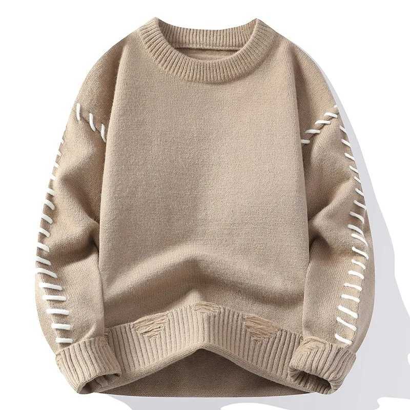 Knit Solid Loose Color Trendy Sweater With Coarse Yarn Weaving Pattern For Autumn And Winter Men's Top And Strt Pullover M261016