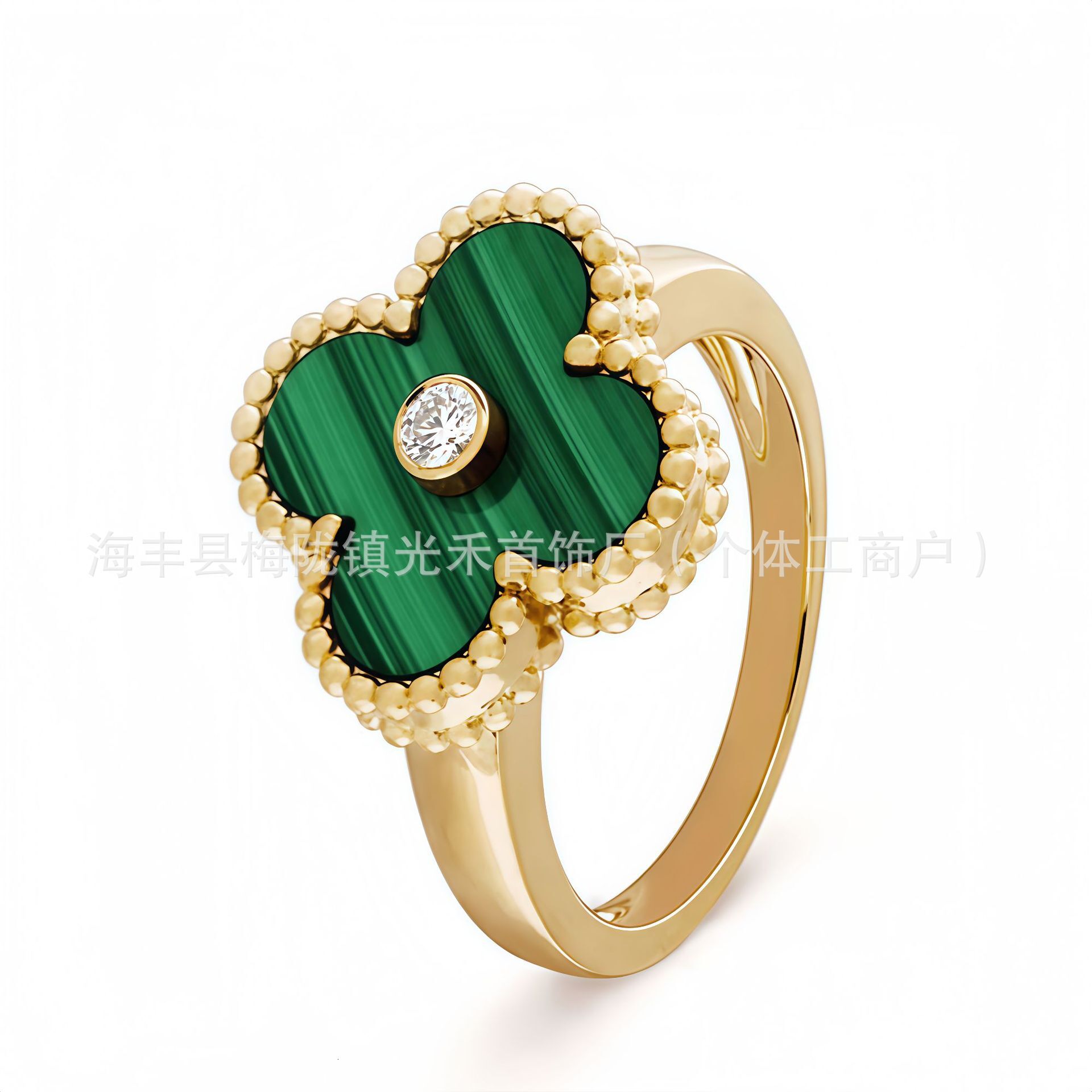 Designer Jewelry vanly cliff rings V Gold Four-Leaf Clover Ring With Diamond Thick Natural Mother-Of-Pearl Inlay