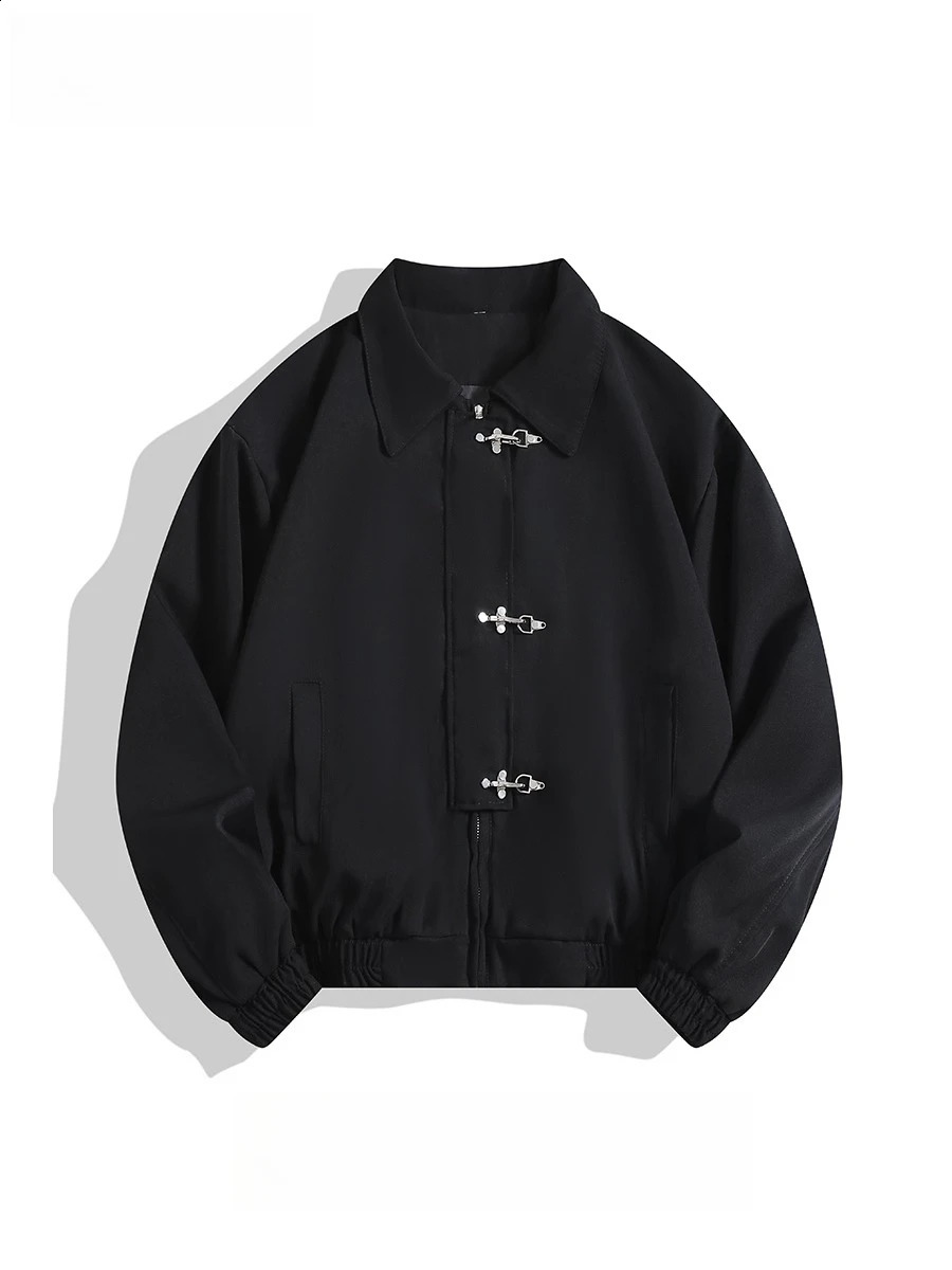 Korean Streetwear Lapel Coat Simple Workwear Handsome Jacket Light Mature Versatile Aircraft Buckle Solid Color Short Jacket 261014