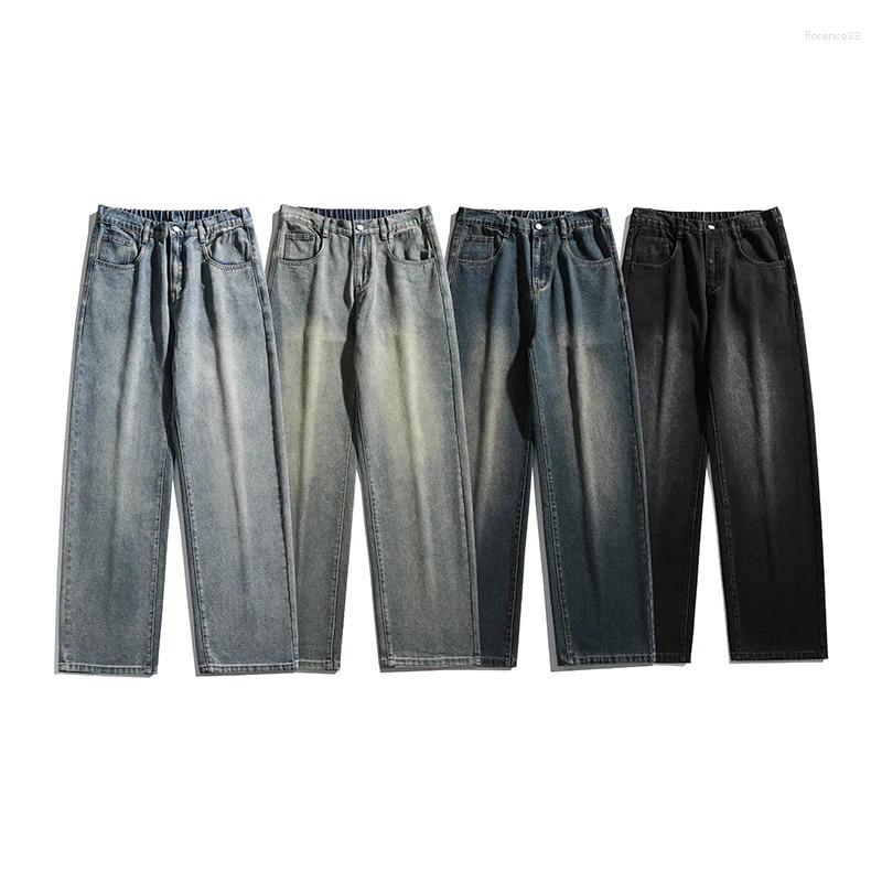 American High Street Hong Kong Style Basic Straight Jeans Men Women Distressed Washed Simple Versatile Baggy Casual Denim Tr