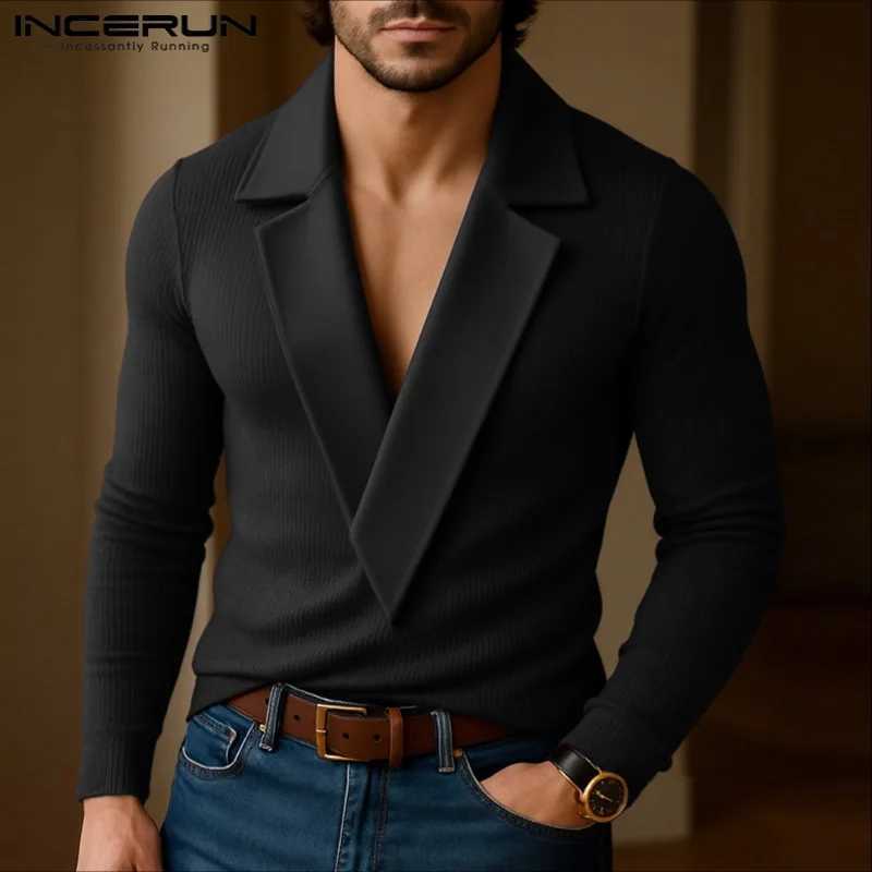 Lapel Men Sweaters Collar Patchwork Long Slve Knitted Male Pullovers Strtwear 2025 Fashion Casual Men Clothing S-5XL M261016