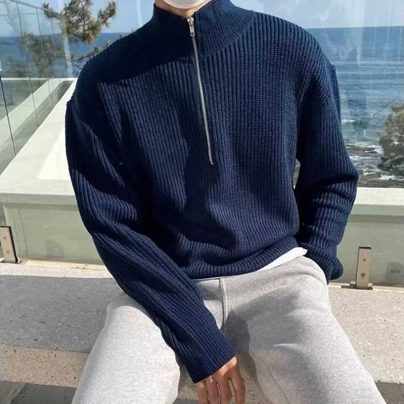 New Casual Sweater Trend Mens Half Zipper Pullover Autumn Winter Fashion Strtwear Sweater Outdoor Work Sweatshirts Solid Top M261016