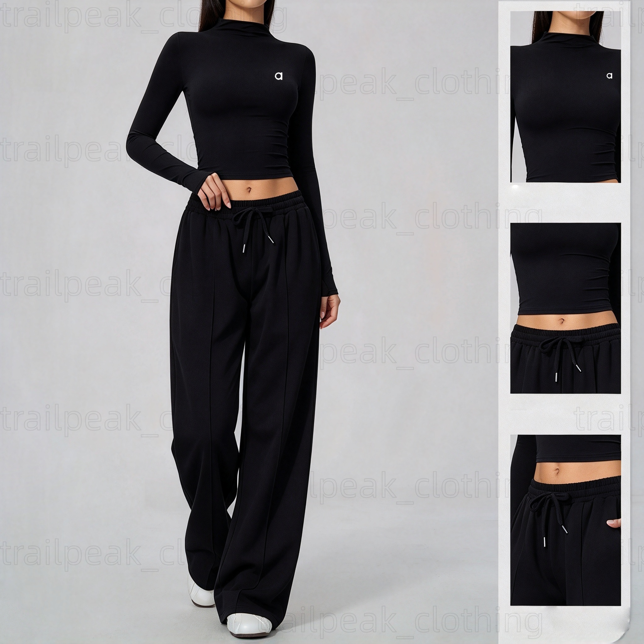 Designer Women Gym Clothes Sportswear Outdoor Sports Long Sleeve Outfits Fitness 2 Piece High Neck Form Fitting Quick Dry Fitness Set