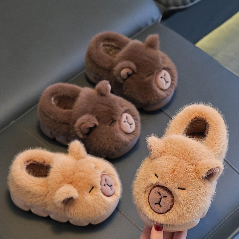 3-18Y Children's Slippers 2025 Autumn Winter New Cartoon Boys Girls Warm Anti Slip Inddor Shoe Parent Child Thick Plush Shoes J261019