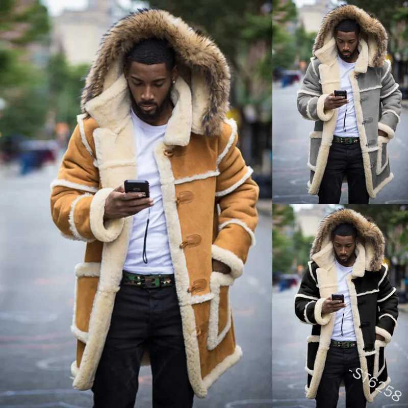 Men's Socket Youth Solid Color Splicing Casual Slim Fit Lapel Hooded Winter Jacket T261019