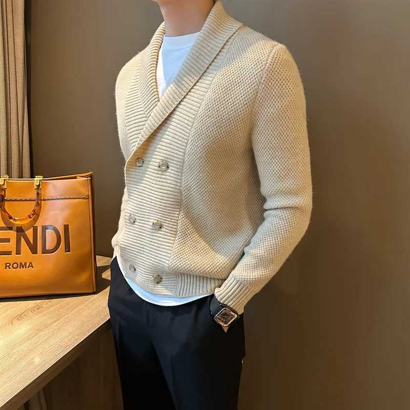 autumn KIDWHXR men Knitted Cardigan winter double-breasted male sweater coat business casual long slve man casual outerwear M261016