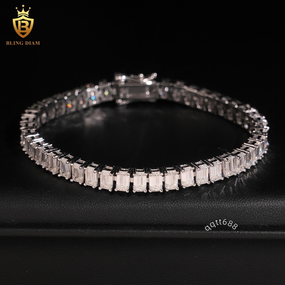 Emerald Cut 35mm Moissanite Tennis Bracelets 925 Silver Chain Moissanite Tennis Chain Vvs Moissanite Bracelets GRA Fine Jewelry