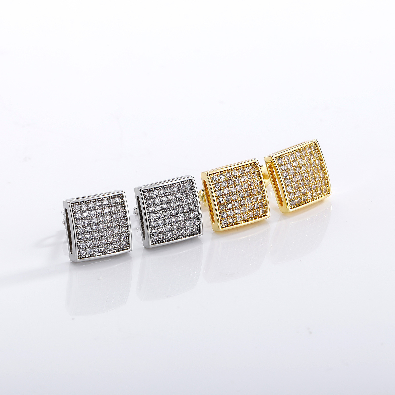 European American Full-Diamond Square Earrings Luxury Iced for Men, Hip-Hop Trendy Copper moissaniteia Earrings, Fashionable and Unique Black Diamon