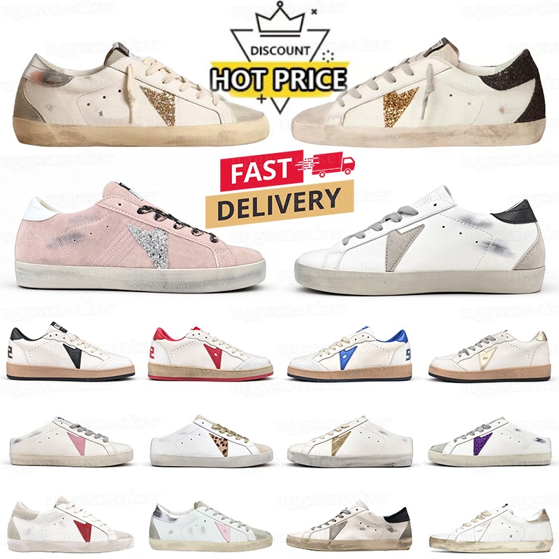 Designer Vintage Distressed Star Sneakers Women Men Multi Color Leather Lace Up Backless Mule Half Shoes Retro Dirty Casual Shoes Trainers