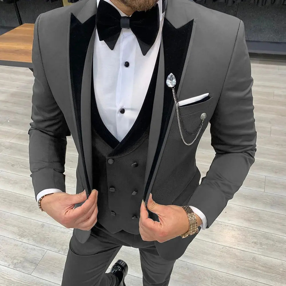 Mens Suits Wave Point Three Pieces Men Dress Suits Casual Commuter Office Business Suits for Wedding BlazerVestPants 261019