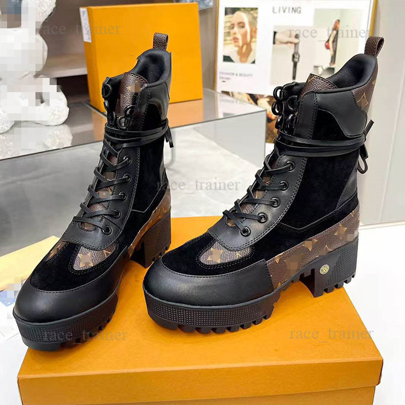 Womens Laureate Ankle Boots Brown Black Croc Embossed Patent Leather Suede Chunky Platform Round Toe Desert Booties 26 10.14 05