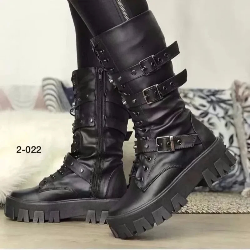 Women's Autumn Uk Style Boots Mid-high Heels Punk Attitude Independent Standing Long Tube Knight Boots Rubber Upper 261019
