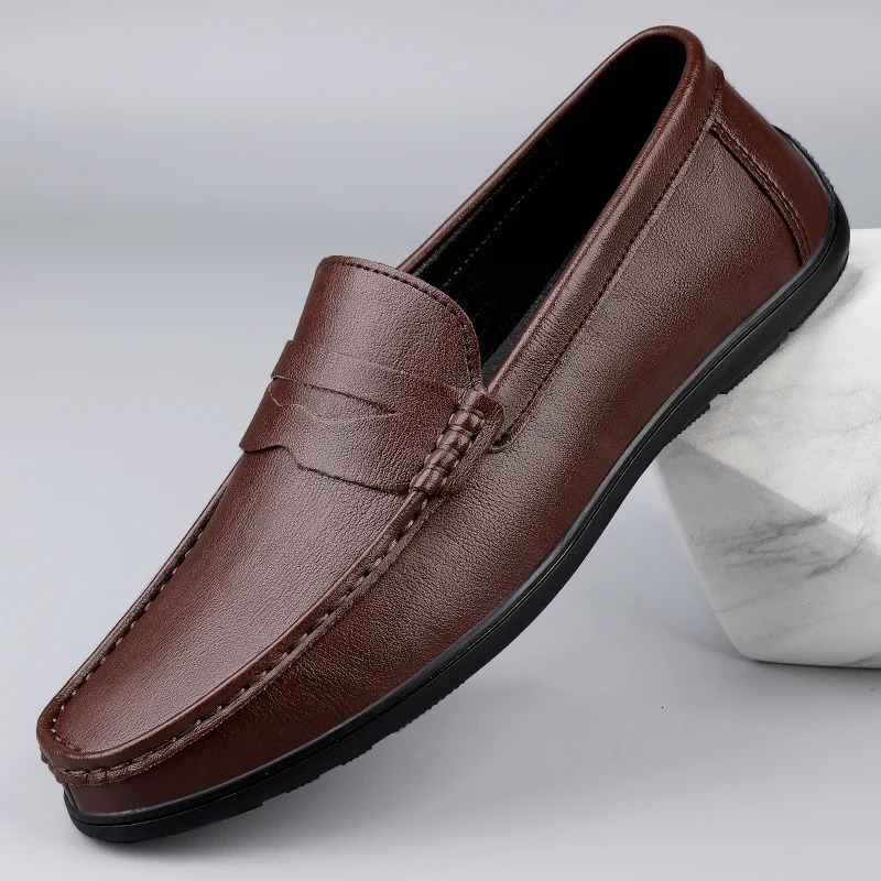 Genuine Leather Men Loafers Comfortable Mens Casual Shoes Man Formal Dress Shoes Breathable Slip on Boat Shoes 261019