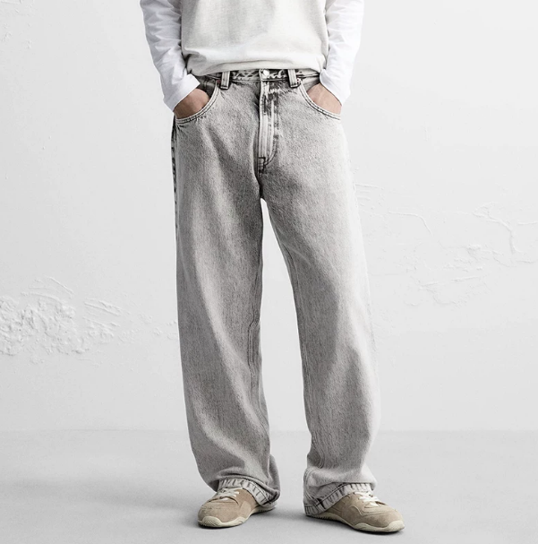 Designer Men's Cotton Washed Loose Straight Leg Jeans Daily Wide Leg Long Pants Multi Pocket Denim Trousers All Season