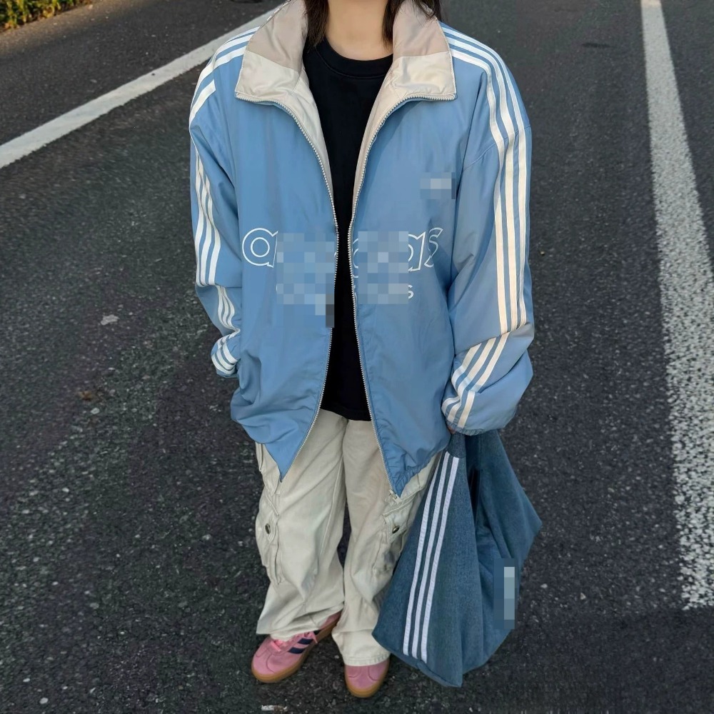 Autumn and Winter Outdoor Warm Clothes Mens and Women's Same Fashion Trend Versatile Stand Up Collar Color Matching Striped Jacket