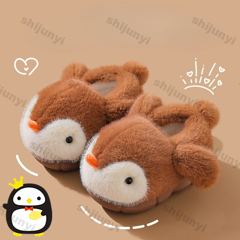 Cute Penguin Boys' Girls' 2025 New Winter Fashion Children's Eva Cotton Shoes Non Slip Warm Velvet Home Slippers J261019