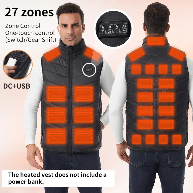 27Zone Mens Smart Heated Vest Winter Warmth Jacket 4 Independently Controlled Zones USBPowered Outdoor Heated Vest 261019