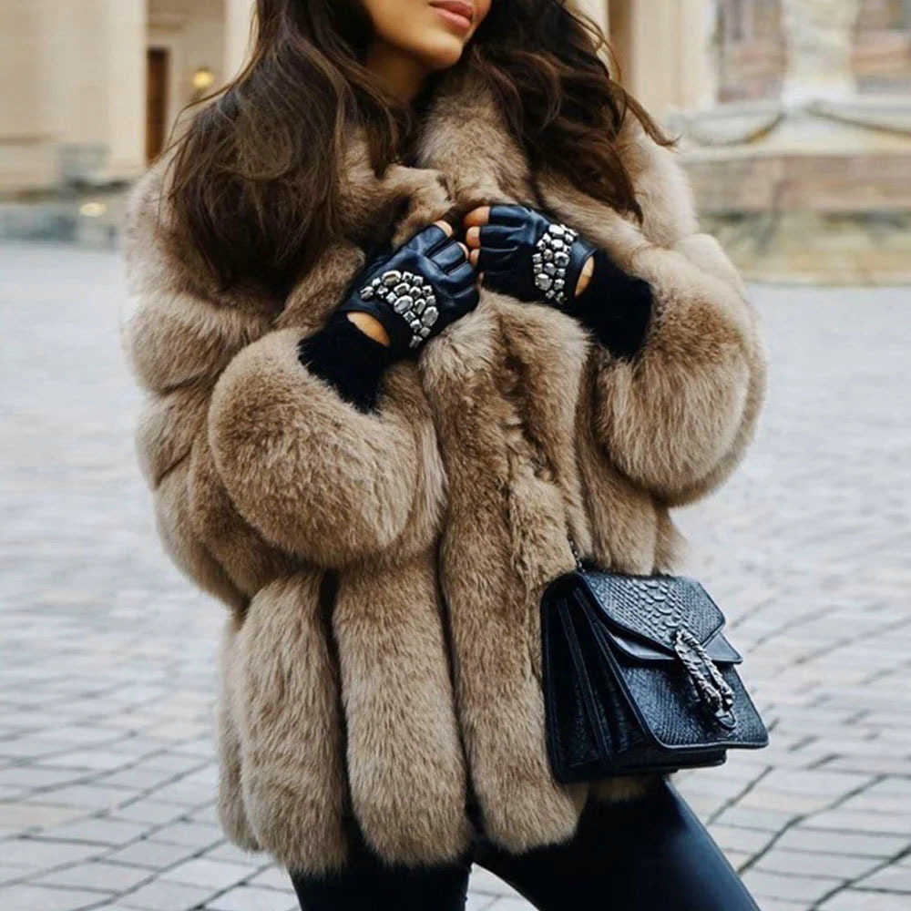 Winter 2026 Plus Size Fur Long Coat Women Elegant Long Slve Fluffy Cardigan Jacket Large Thick Warm Furry S261016BQQK