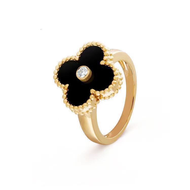Designer Jewelry vanly cliff rings Gold Four-Leaf Peacock V Diamond Ring With White Mother-Of-Pearl Red Agate Black Onyx Clover