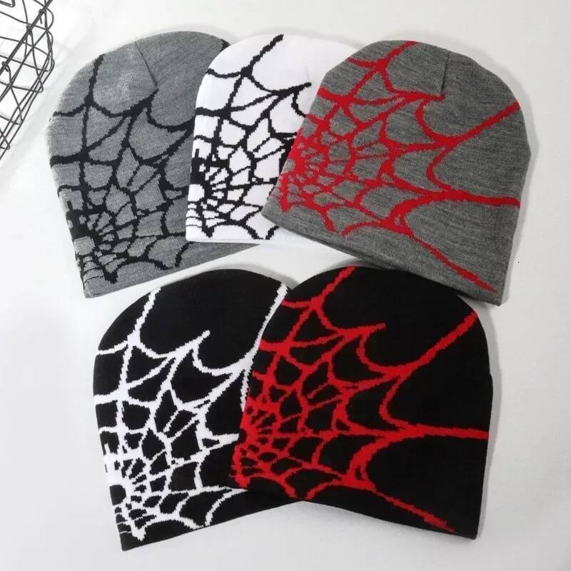 Knitting Spider Web Design Hat Skullies Beanies for Men Women Pullover Pile Y2k Goth Warm Beanie Hats New Hip-hop Street Cap J260511