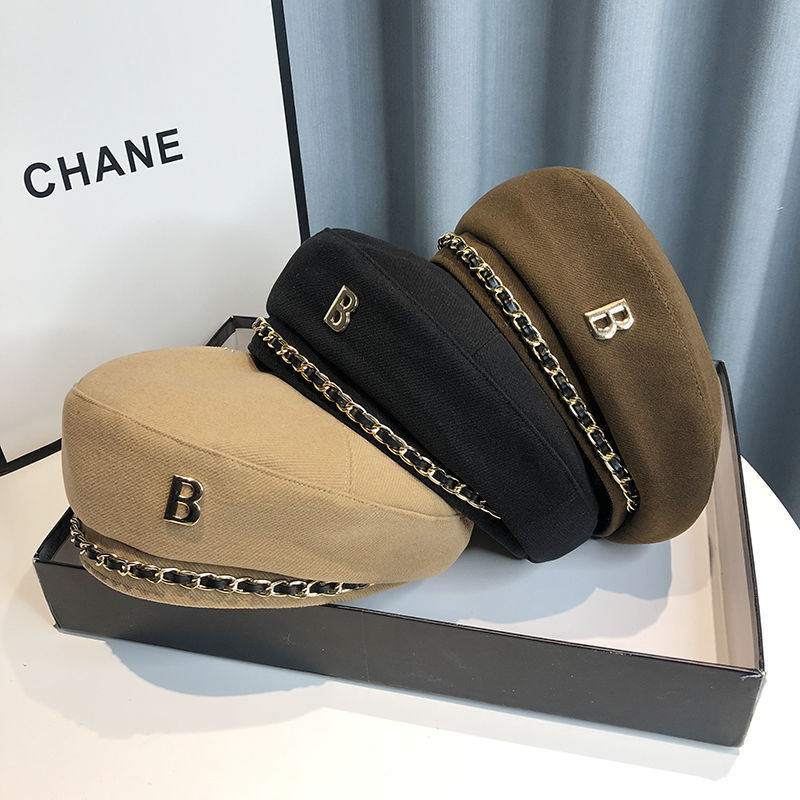 Luxury Cap Brand Designer Hat Luxury Cap Brand Designer Hat Luxury Cap Brand Designer Hat Unique Design Chain Beret Women, Spring And Autumn Korean