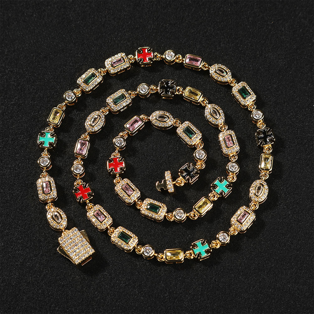 VVS GRA 10K 14K 18K S925 and American Hip-Hop New 6mm Colorful Gemstone Bracelet Niche Fashion Personality Inlaid Diamond Unisex Trendy Necklace 1