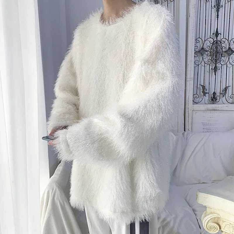 sticky Mink and fur soft sweater men's trendy lazy style knitted base sweater autumn and winter thick M261016