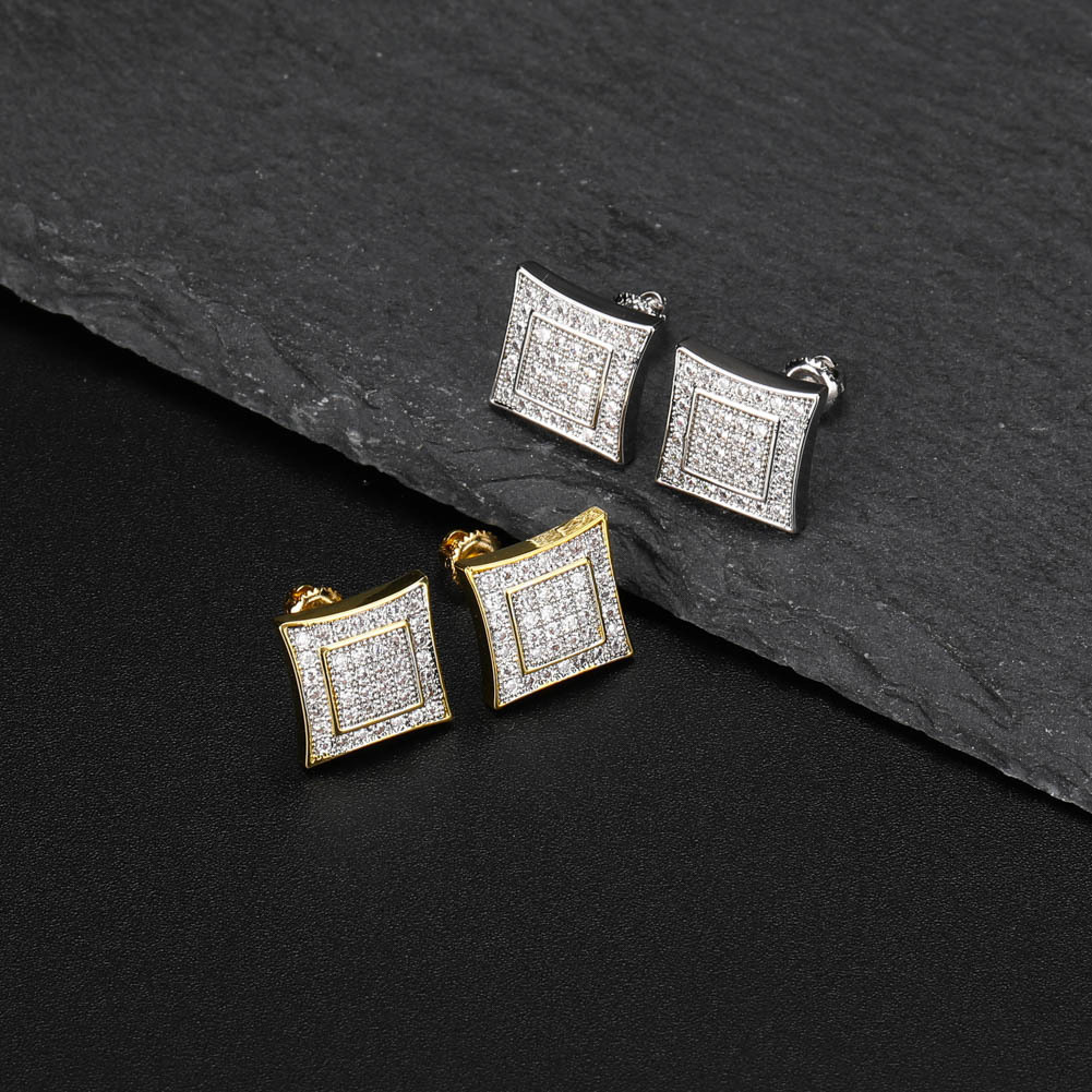 European American Real 18K 14K 10K Luxury Iced Hip-Hop and Silver Unisex Full moissanite Square Trendy Stud Out D VVS Diamond Earrings Gold Australi