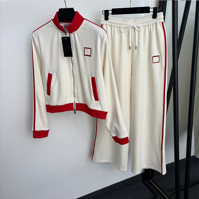 Women Tracksuit 2 Piece Set Stand Collar Zip Jacket Wide Leg Pants Luxury Designer Sportswear Suit