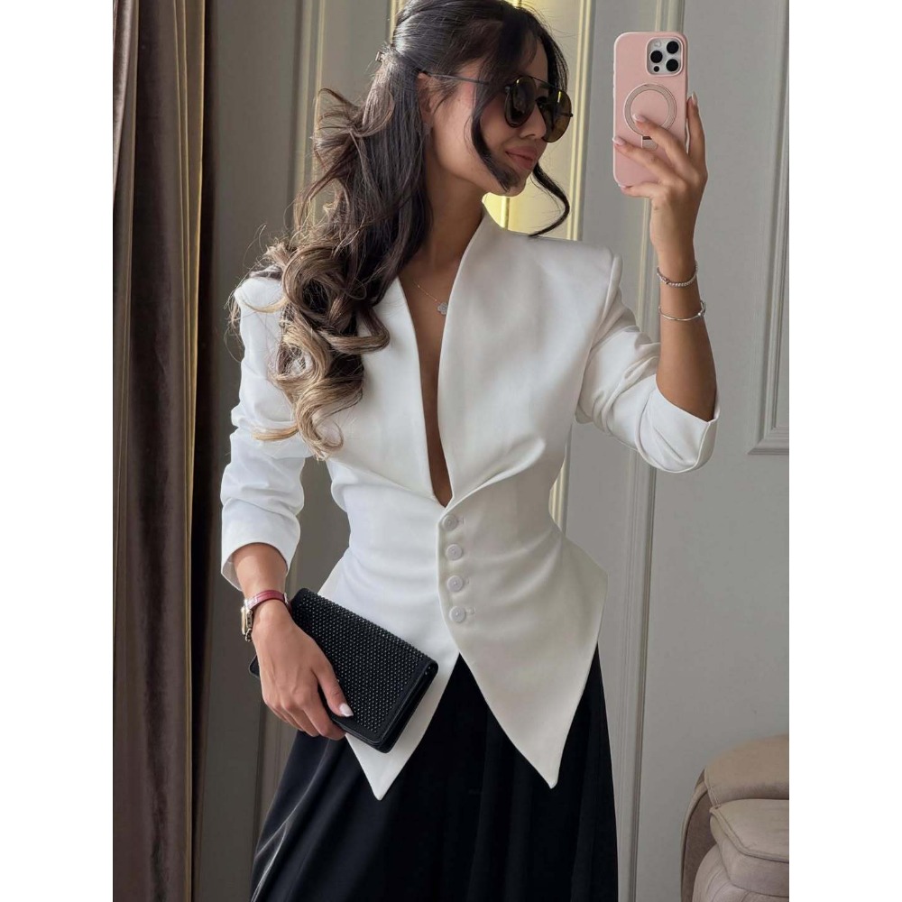Slim Fitting Womens Clothing Thin Asymmetrical Small Blazer Long Sleeved Fashion Temperament Top