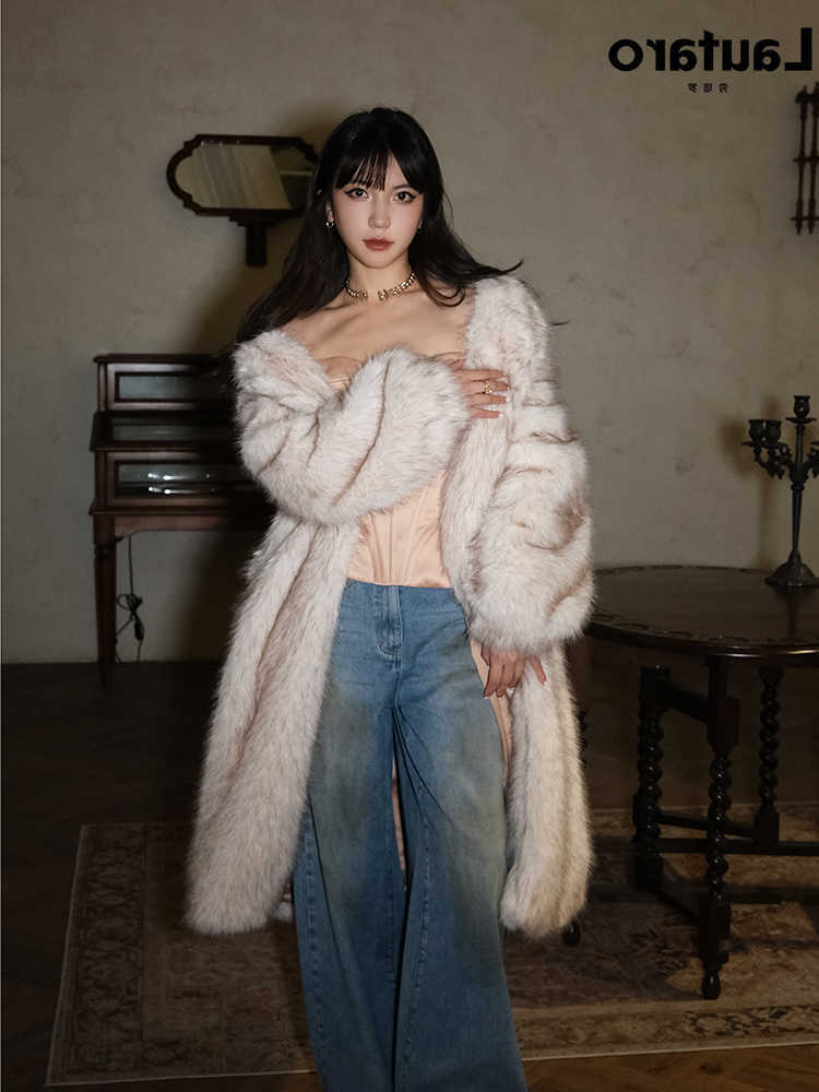 Autumn Lautaro Winter Long Casual Soft Thick Warm Hairy Fur Coat Women Loose Fluffy Furry Overcoat 2024 S261016AWMD