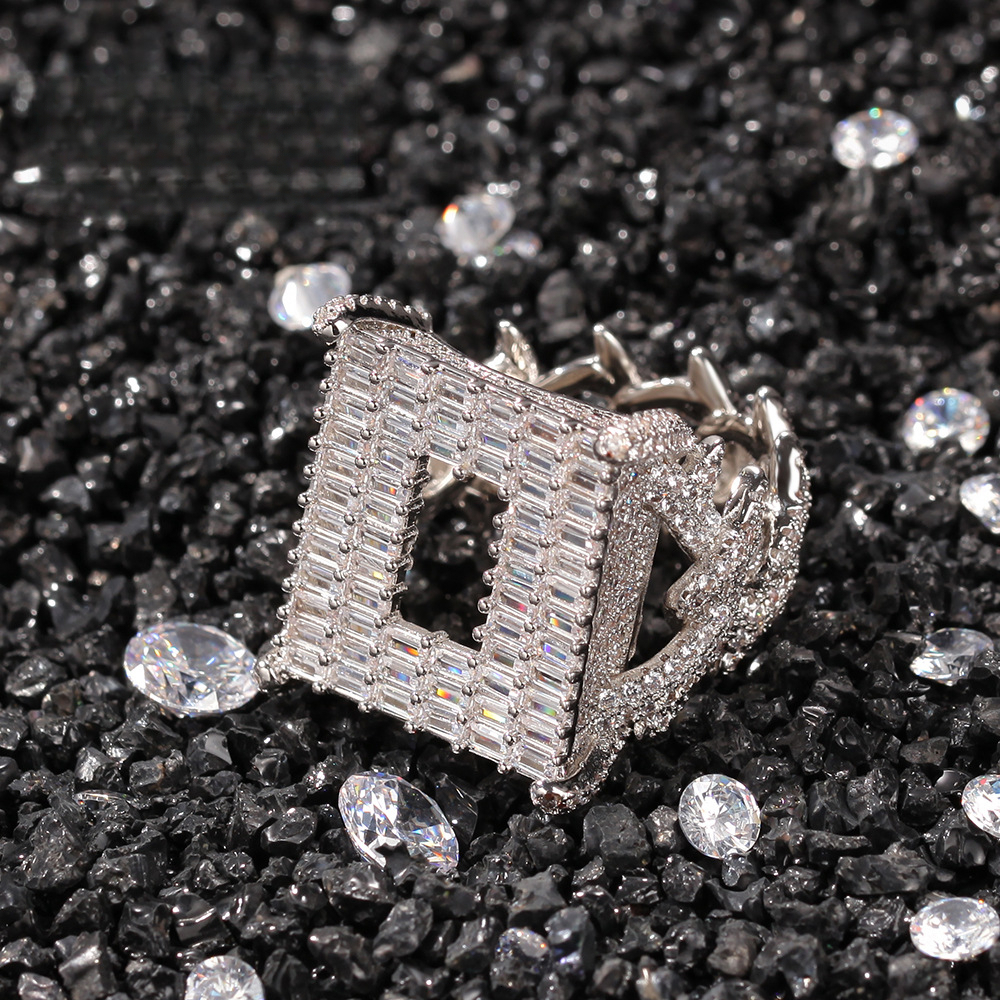 Real 18K 14K 10K New Square Luxury Iced moissanite Hollow Out Jewelry H-shaped Out D VVS Diamond Men's Hip-Hop Fashion Large Diamond Ring Direc